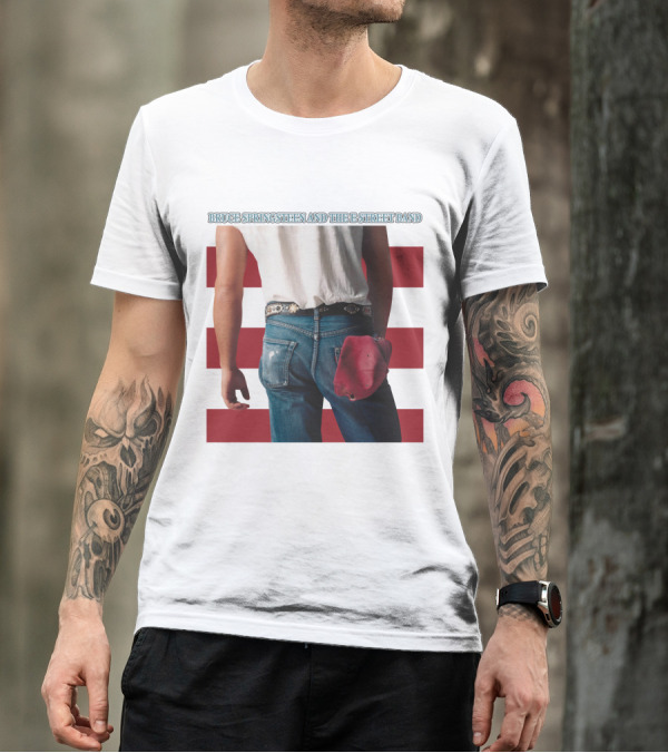 Bruce Springsteen And The E Street Band Born In The U.S.A. Denim Red Cap Stripes Iconic Album Cover T-Shirt