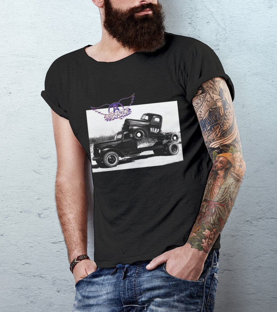 Aerosmith Logo With Trucks And Pump Text T-Shirt