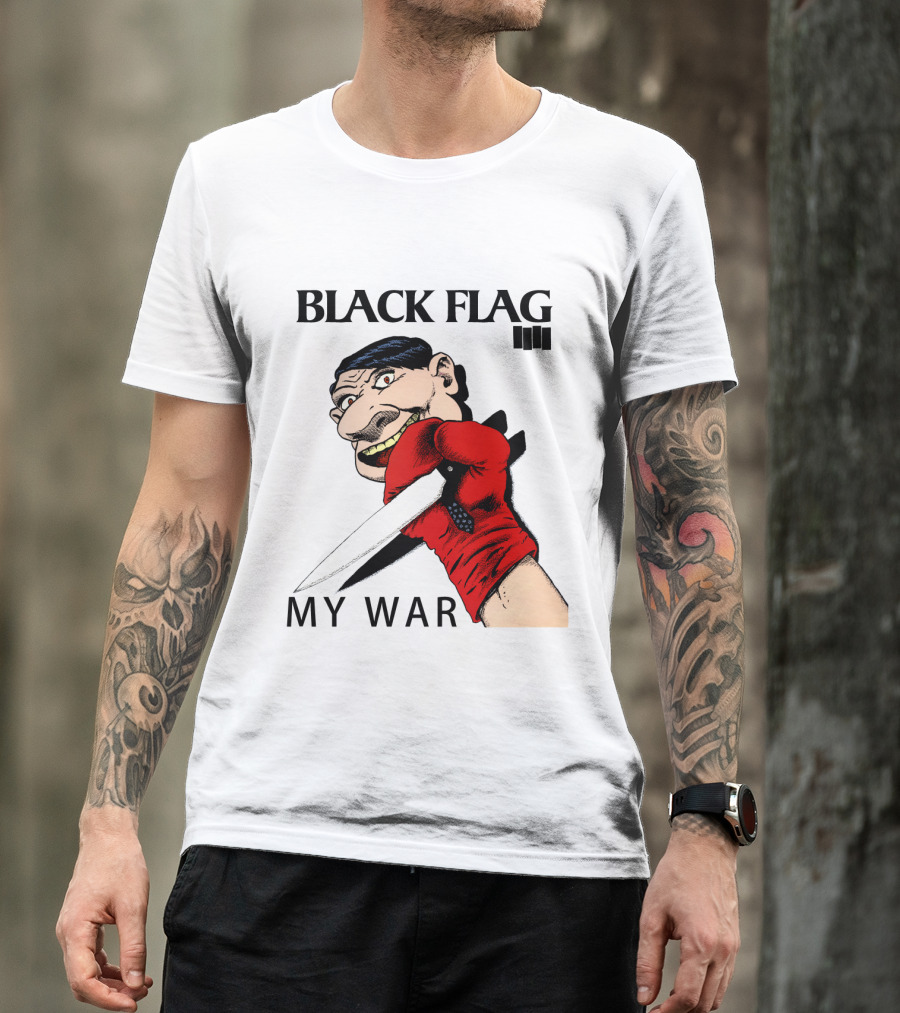 Black Flag My War Red Glove Knife Cartoon Face T-Shirt