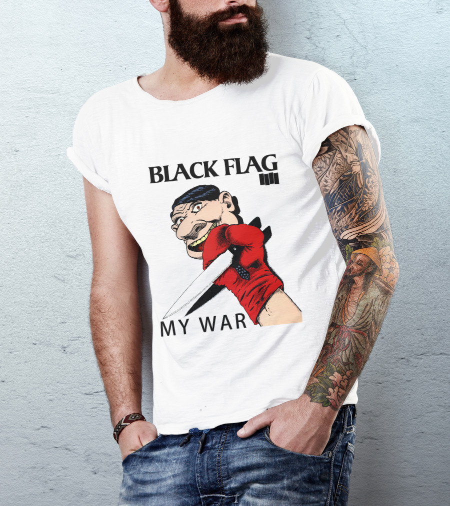 Black Flag My War Red Glove Knife Cartoon Face T-Shirt