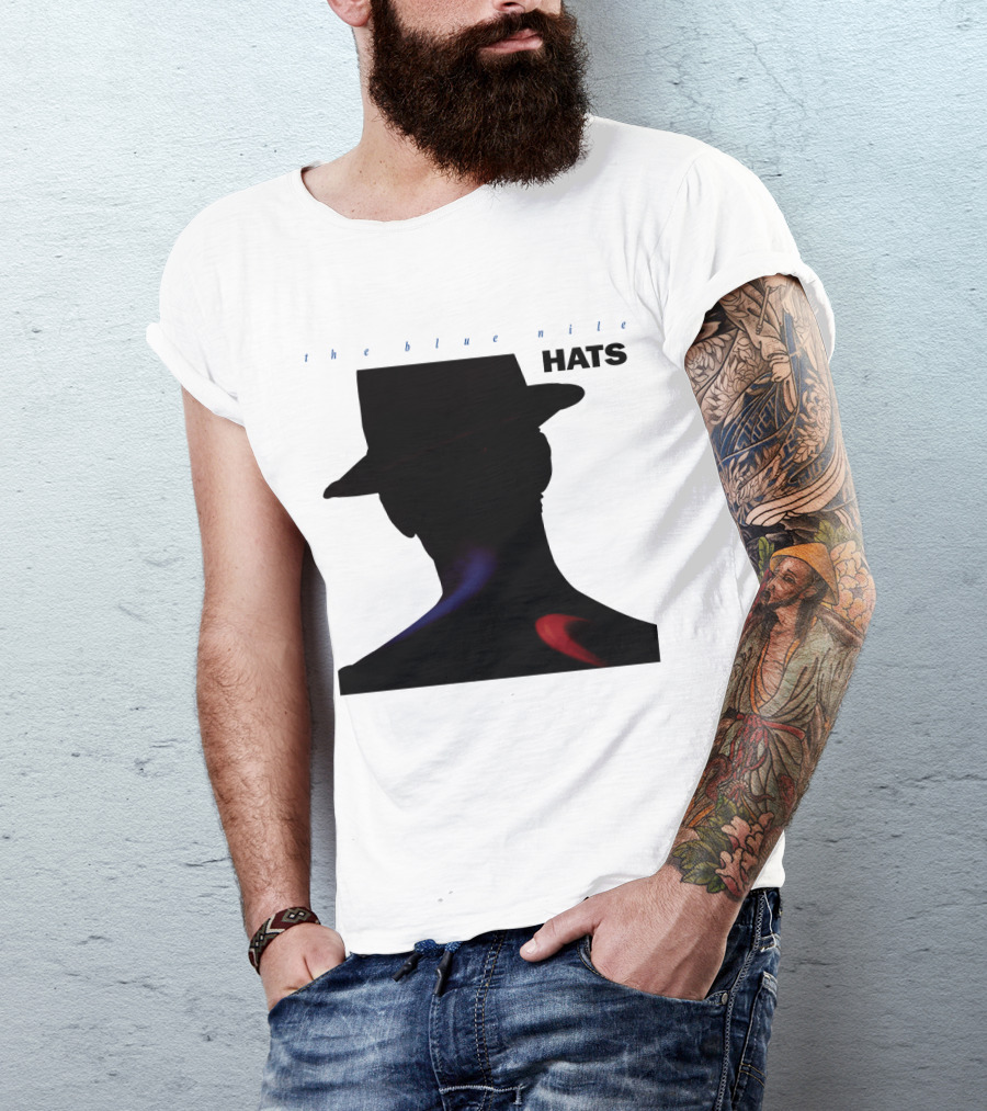 The Blue Nile Hats Silhouette With Hat In Black And Blue Accents T-Shirt