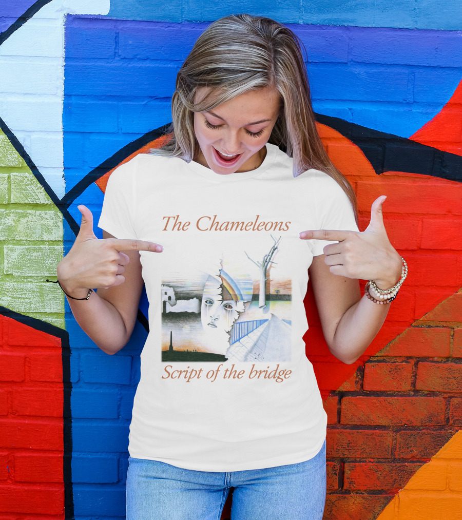 The Chameleons Script Of The Bridge Abstract Face And Landscape Art With Trees And Structures T-Shirt