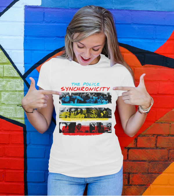The Police Synchronicity Album Cover Art Blue Yellow Red Stripes T-Shirt