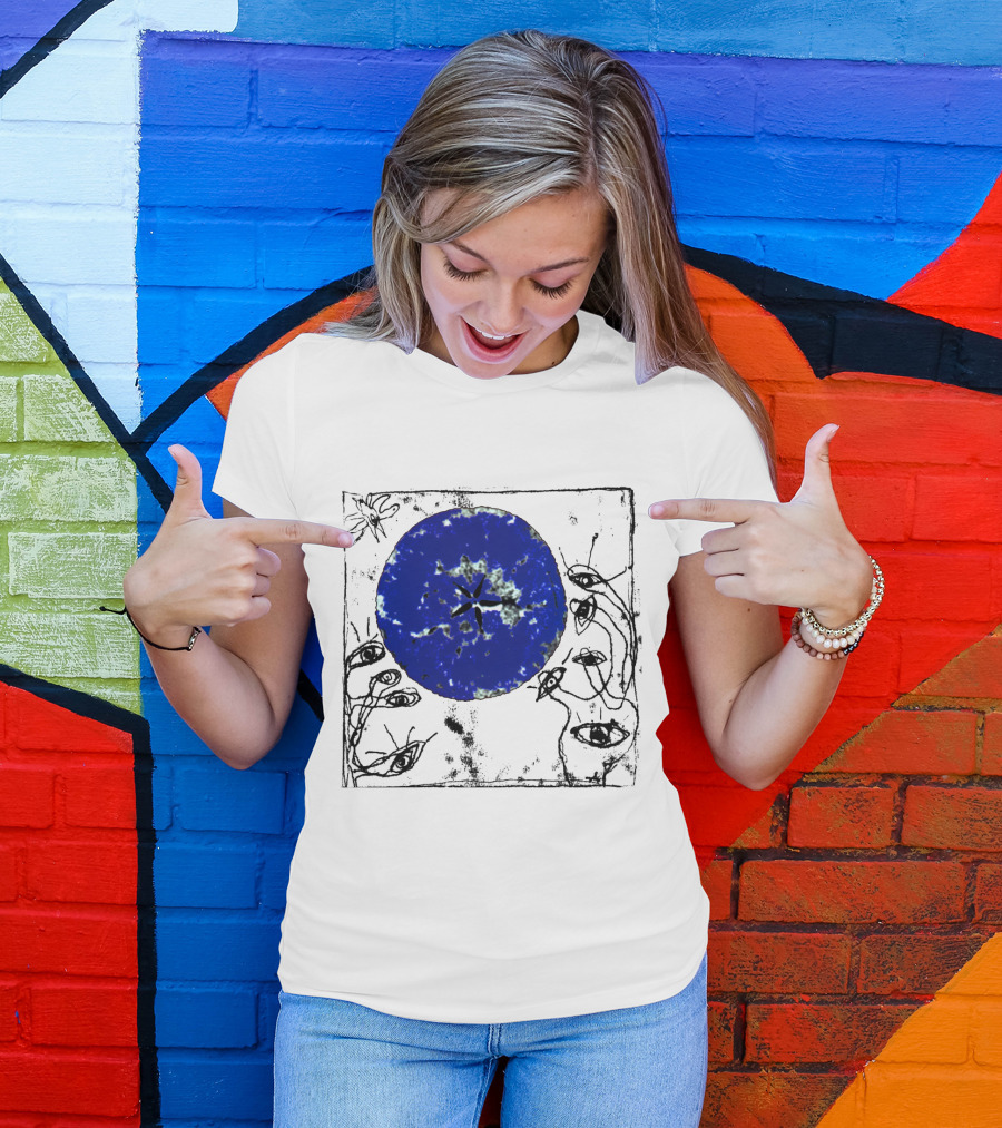 The Cure Wish Album Art Blue Circle With Abstract Eye Drawings T-Shirt