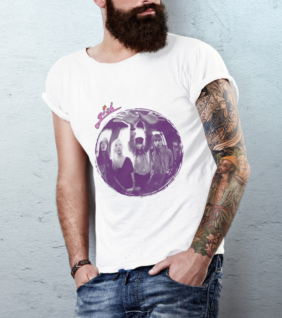 The Smashing Pumpkins Gish Album Band Photo With Purple Circle And Text T-Shirt