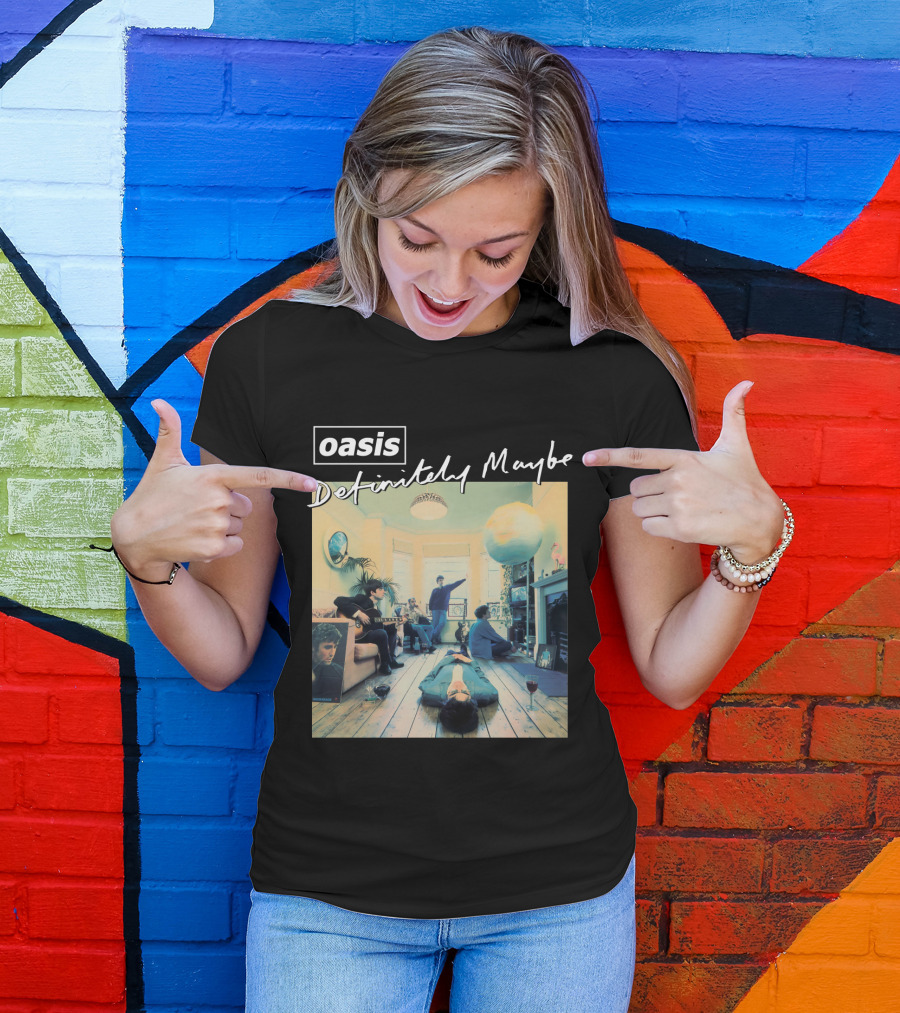 Oasis Definitely Maybe Album Cover Iconic Band Room Scene T-Shirt