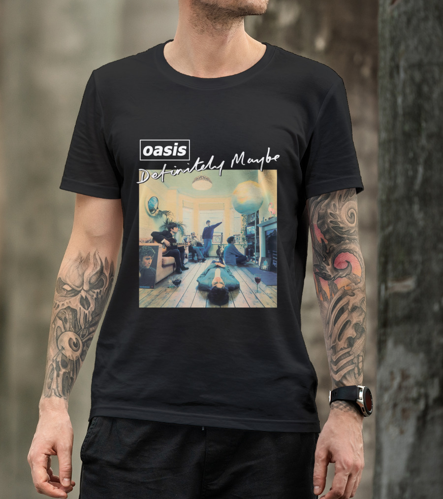 Oasis Definitely Maybe Album Cover Iconic Band Room Scene T-Shirt