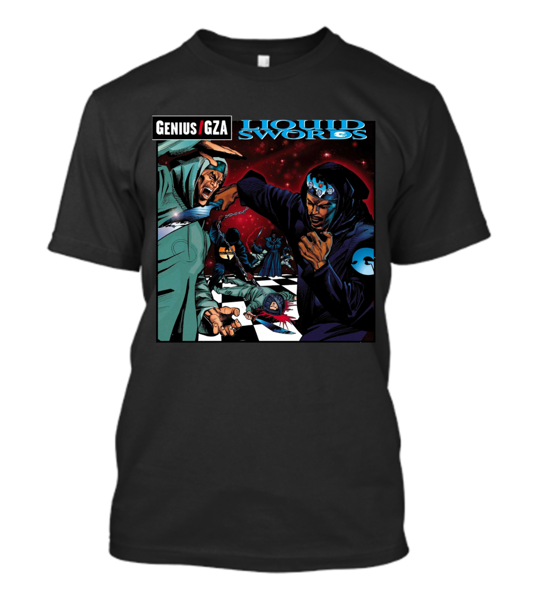 Genius Gza Liquid Swords 1995 Chess Battle Scene Warrior Confrontation T-Shirt