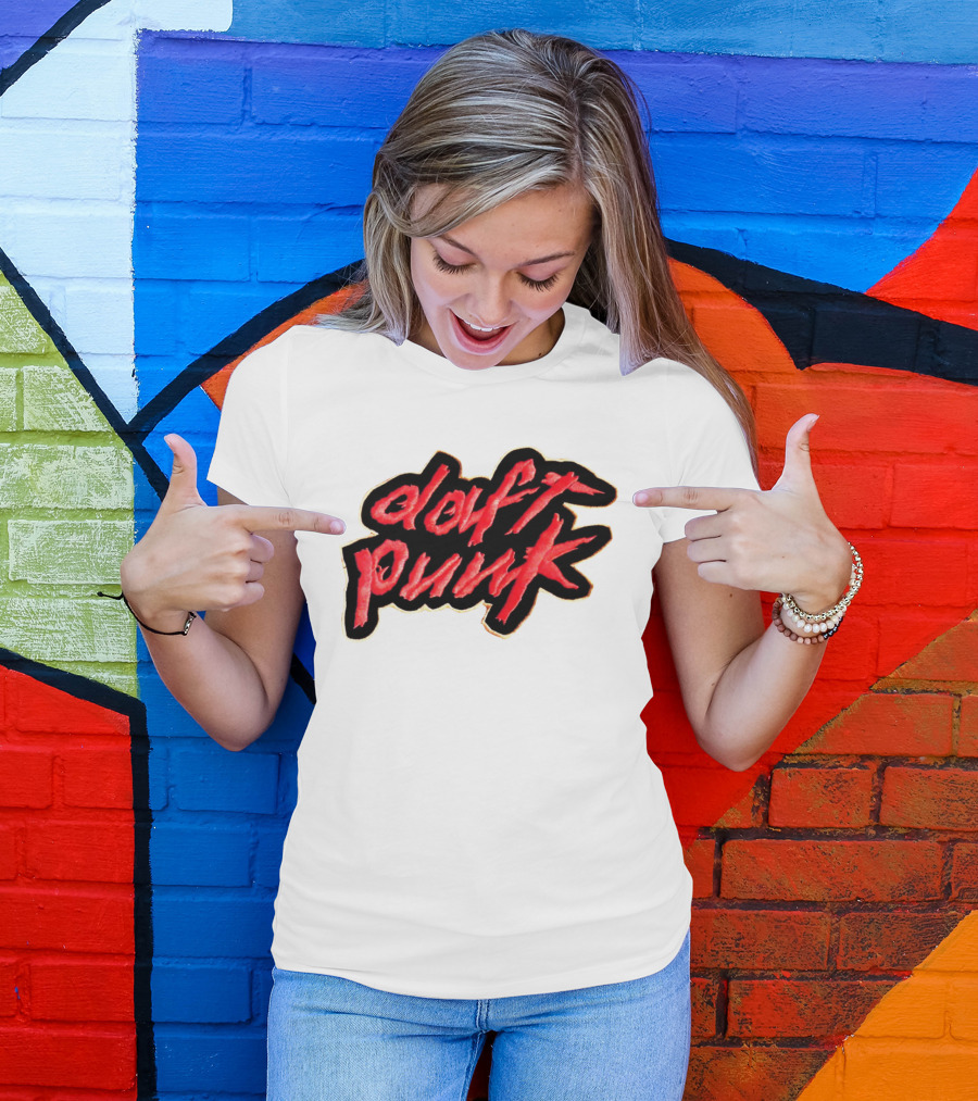 Daft Punk Logo Red Stylized Text T-Shirt