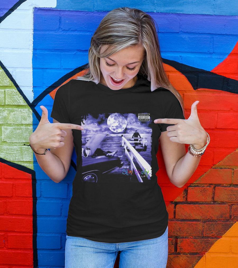 Eminem The Slim Shady LP Explicit Content Dark Purple Pier Moon T-Shirt