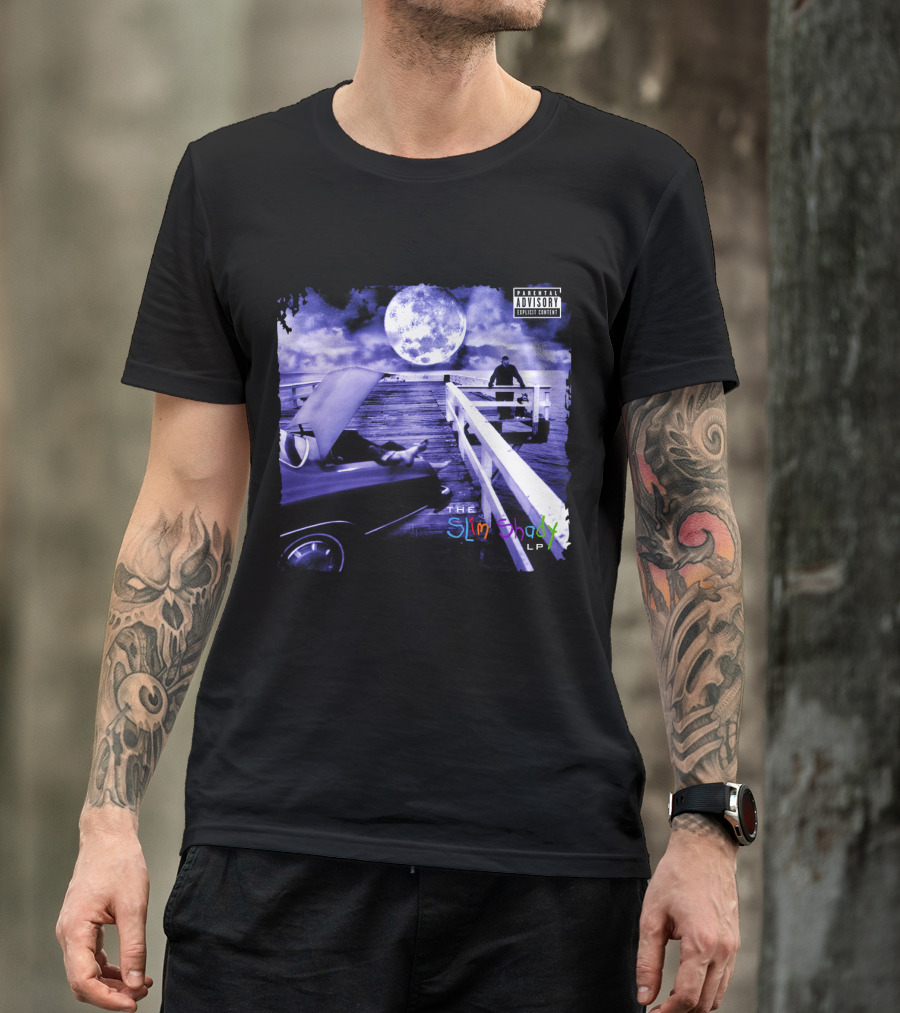 Eminem The Slim Shady LP Explicit Content Dark Purple Pier Moon T-Shirt