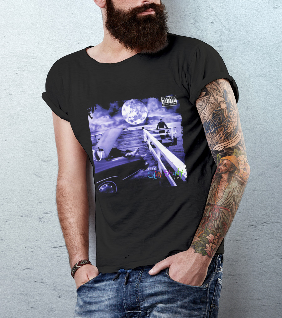 Eminem The Slim Shady LP Explicit Content Dark Purple Pier Moon T-Shirt