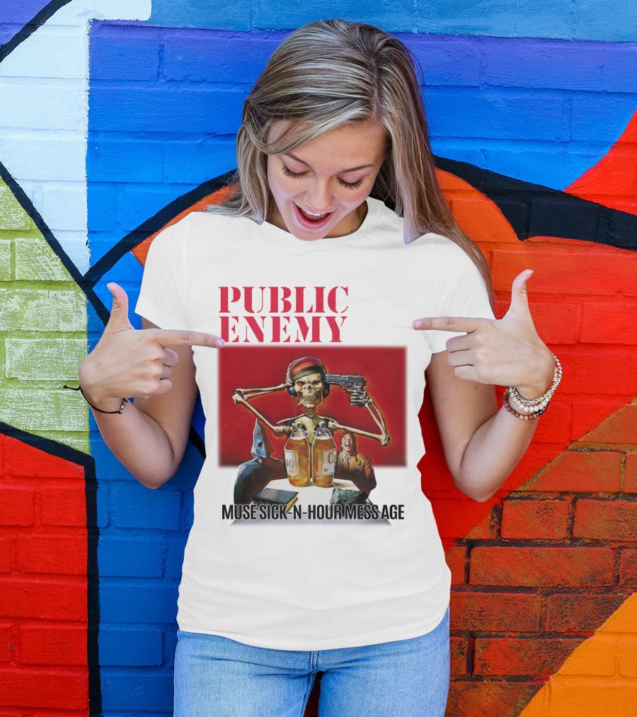 PUBLIC ENEMY Muse Sick N Hour Mess Age Skeleton Gun Bottles T-Shirt