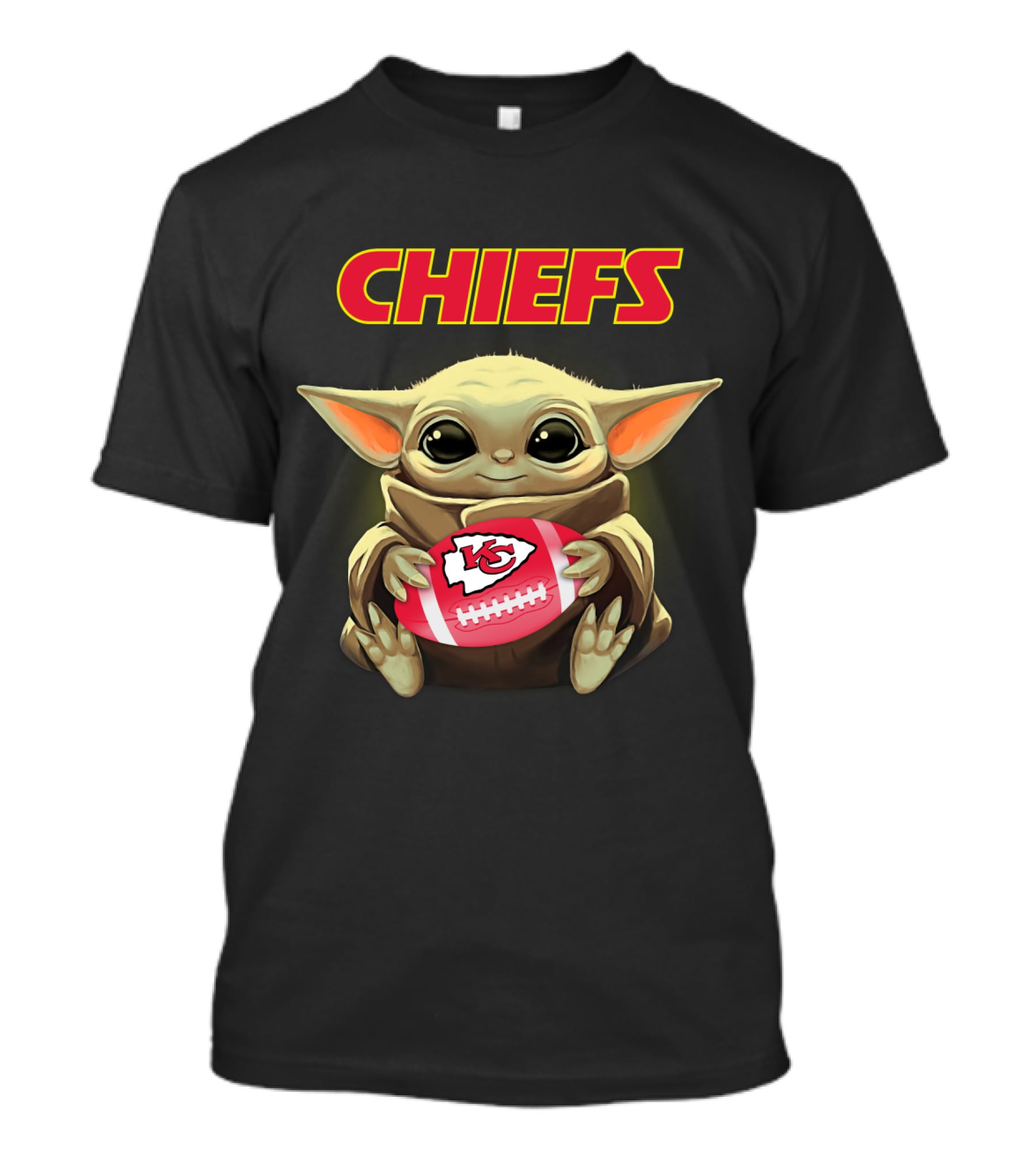 Chiefs Baby Yoda Holding Kansas City Football T-Shirt