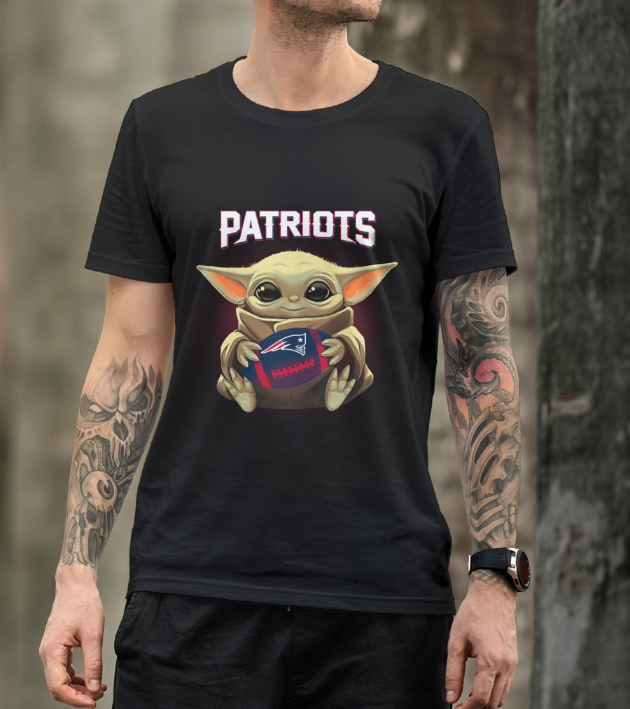 Patriots Baby Yoda Holding New England Football T-Shirt