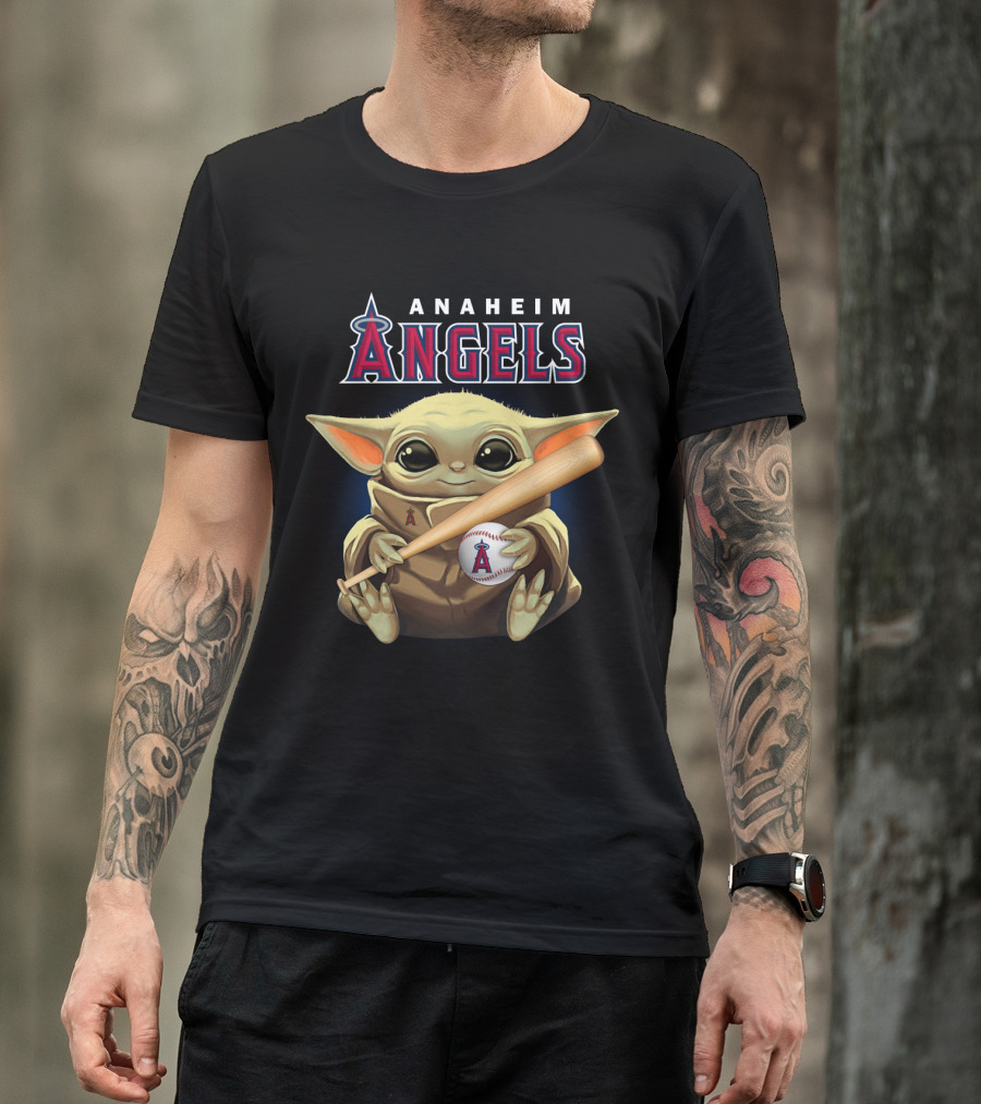 Anaheim Angels Baby Yoda Baseball Bat And Ball T-Shirt