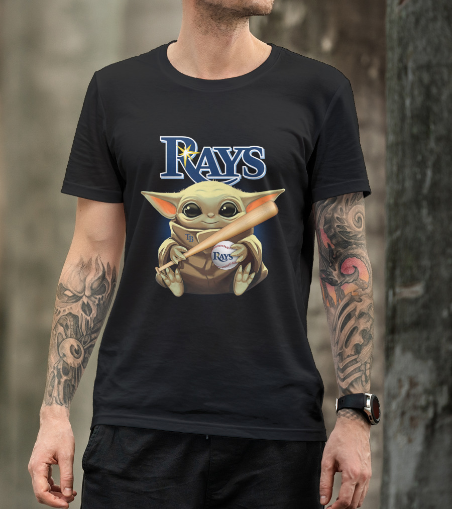 Rays Baby Yoda Holding Baseball And Bat With Star Wars Crossover T-Shirt