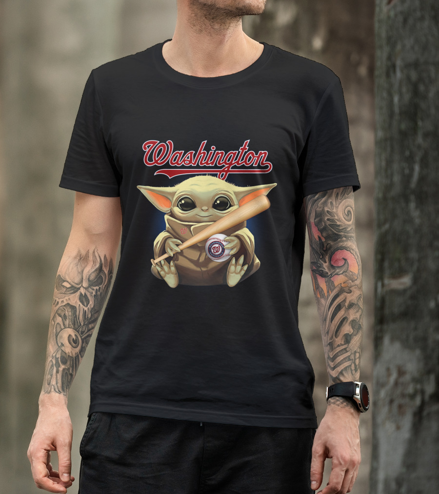 Washington Nationals Baby Yoda Baseball Bat And Ball T-Shirt