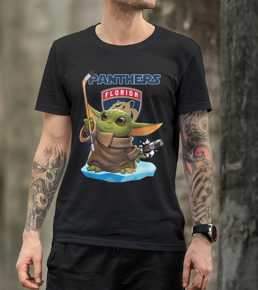 Baby Yoda Playing Hockey With Florida Panthers T-Shirt