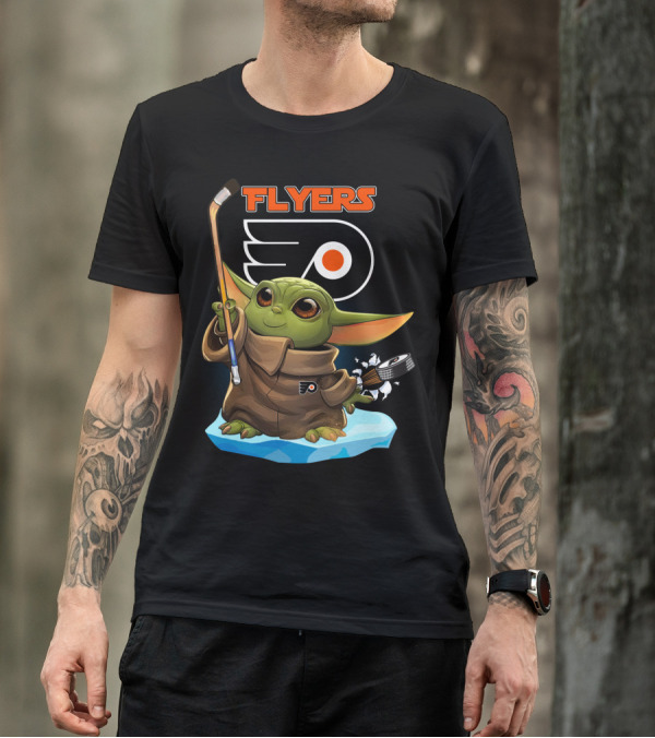 Philadelphia Flyers Baby Yoda Hockey Stick NHL Collaboration T-Shirt