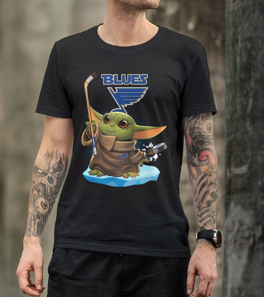 St Louis Blues Baby Yoda NHL Hockey Puck Star Wars Crossover T-Shirt