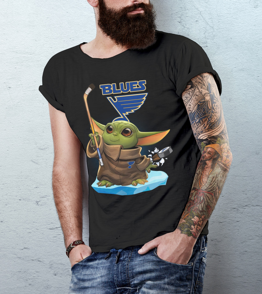 St Louis Blues Baby Yoda NHL Hockey Puck Star Wars Crossover T-Shirt