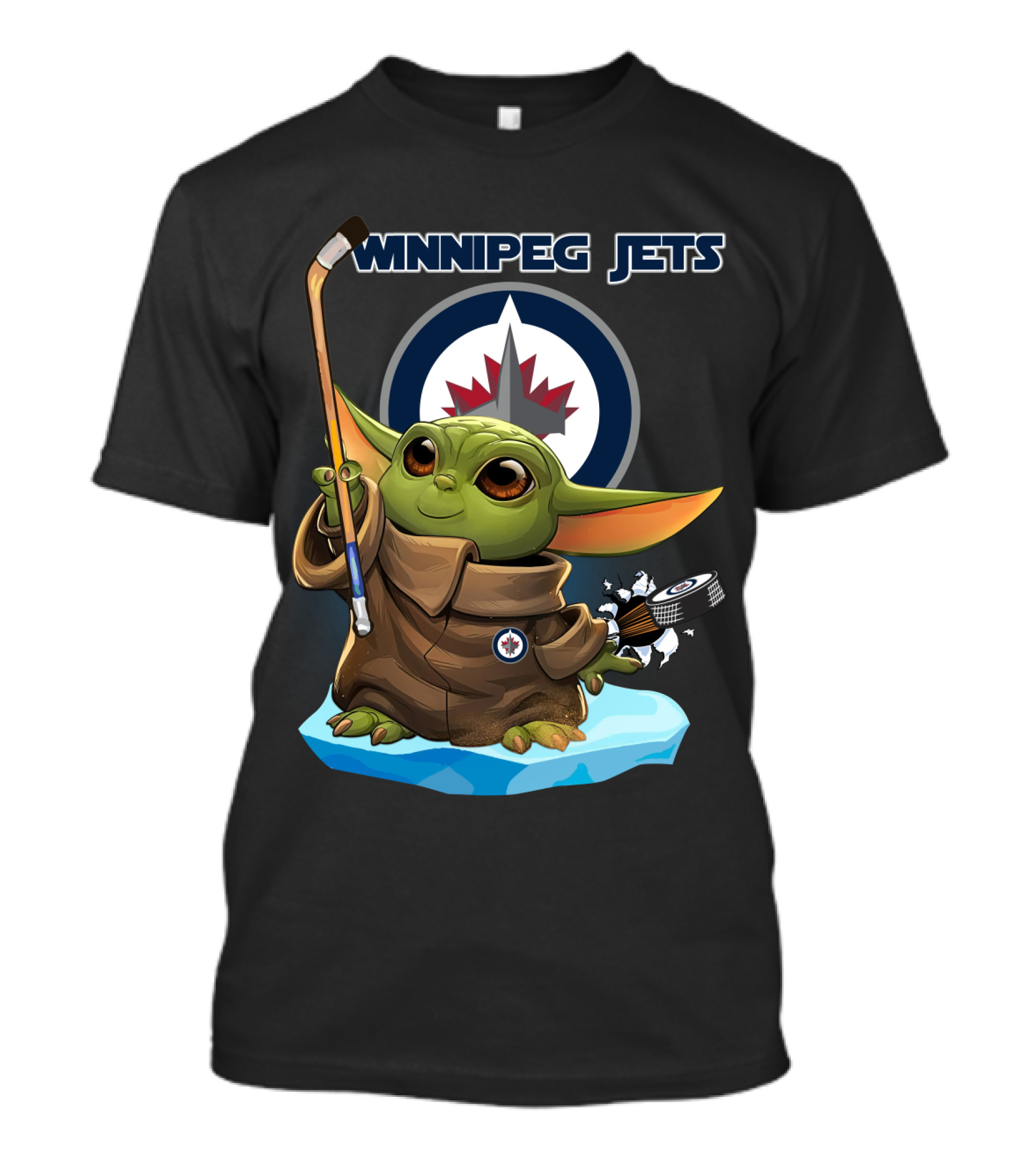 Winnipeg Jets Baby Yoda NHL Hockey Puck Star Wars Crossover T-Shirt