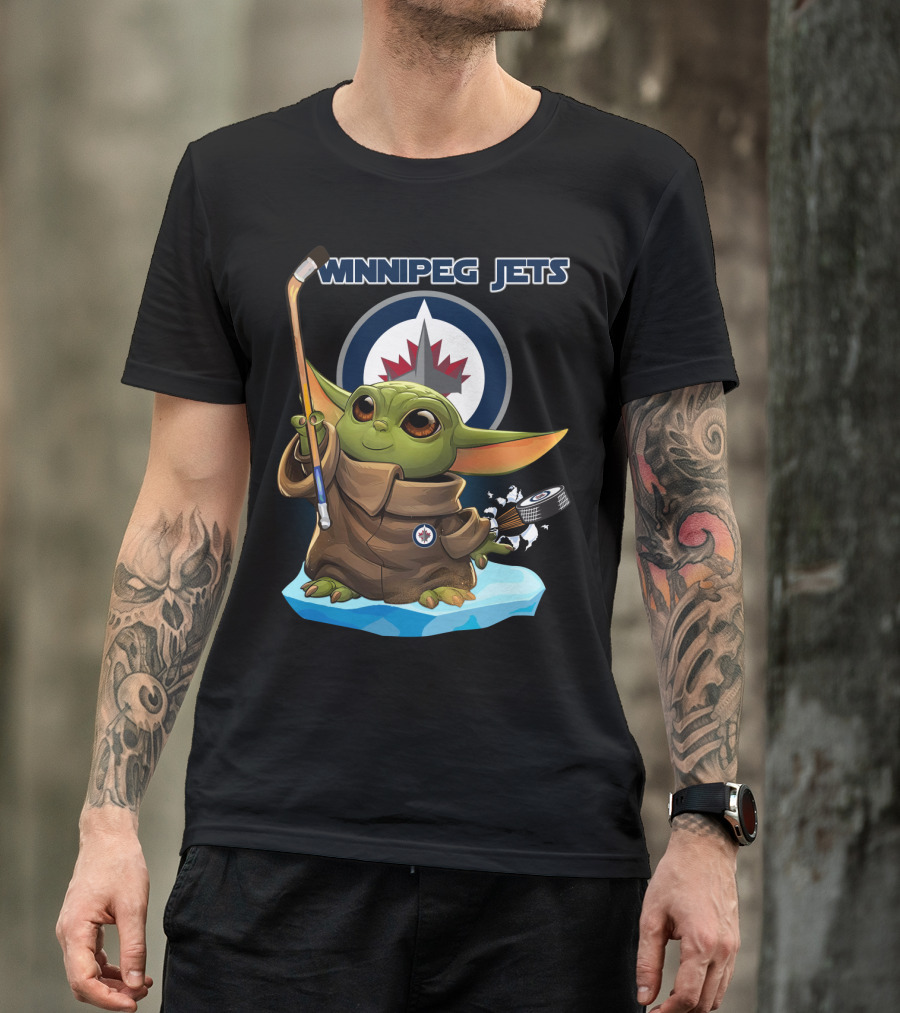 Winnipeg Jets Baby Yoda NHL Hockey Puck Star Wars Crossover T-Shirt
