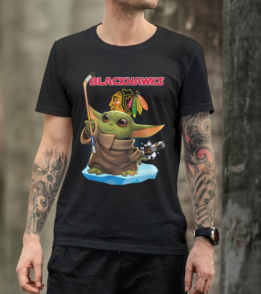 Chicago Blackhawks Baby Yoda NHL Hockey Star Wars Crossover T-Shirt