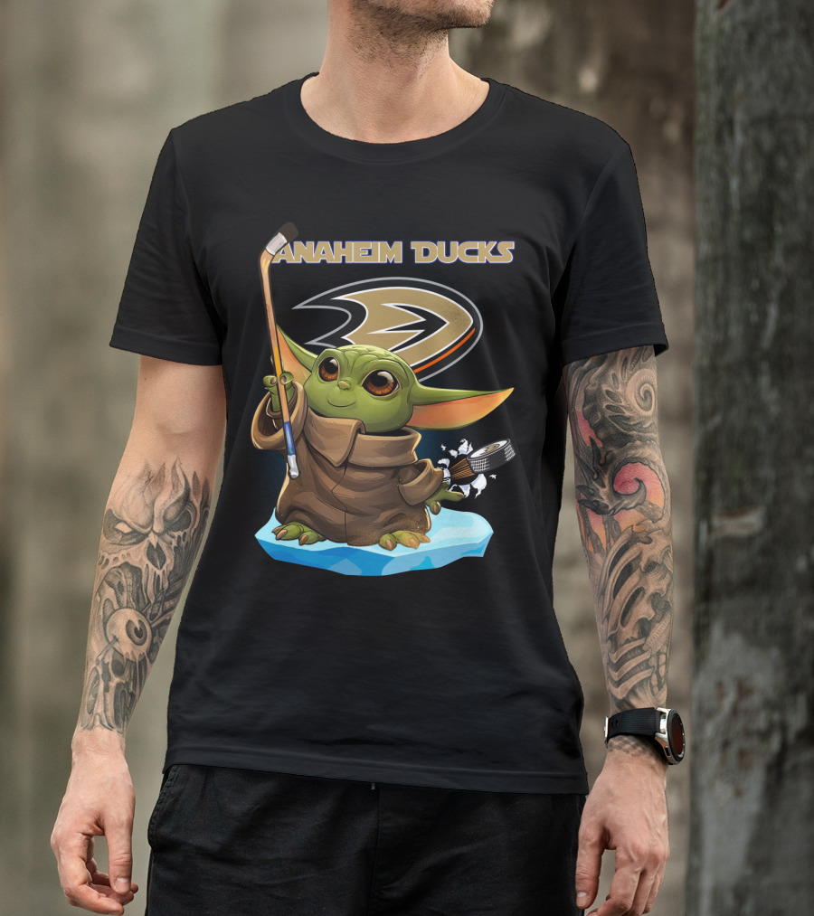 Baby Yoda Anaheim Ducks NHL Hockey Team Cute Character Fan T-Shirt
