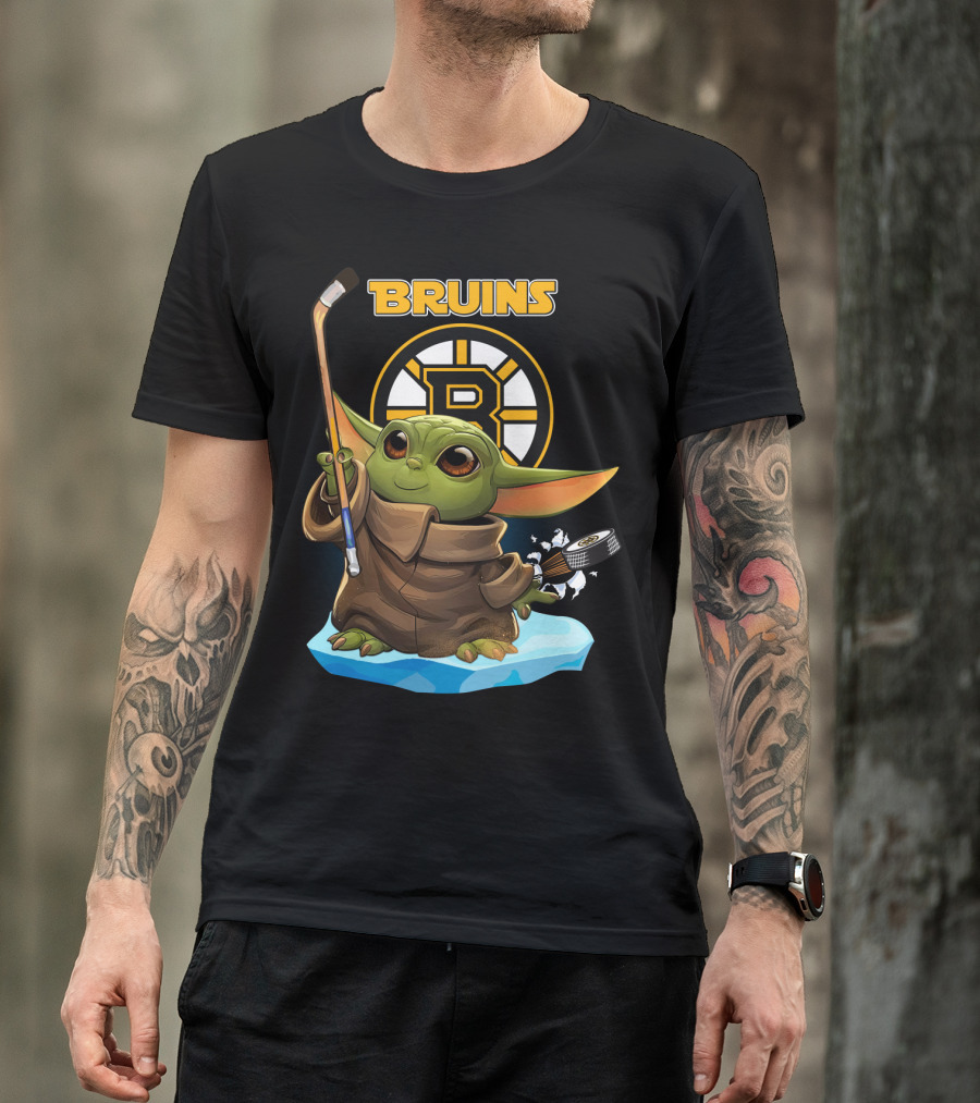 Bruins Baby Yoda Hockey Star Wars Crossover T-Shirt