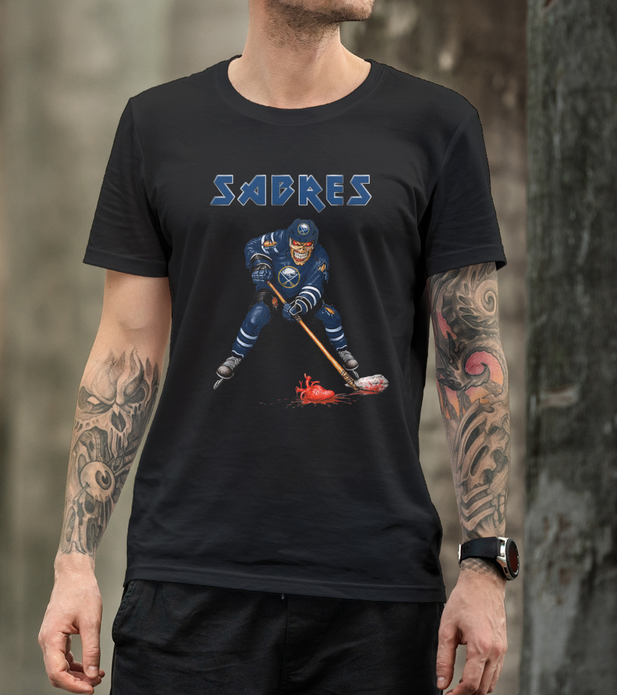 Sabres Grim Reaper Hockey Player With Bloody Heart And Stick T-Shirt
