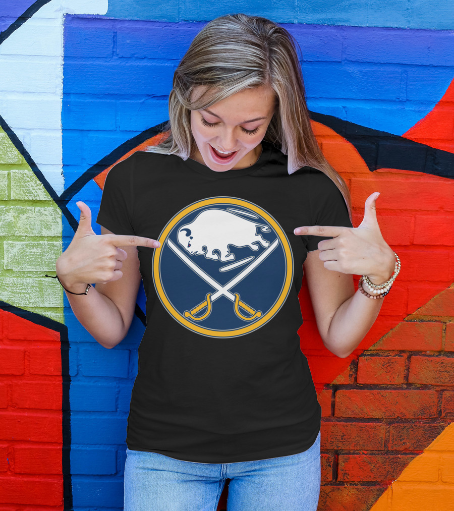Buffalo Sabres Nhl Team Logo White Buffalo And Crossed Sabres T-Shirt