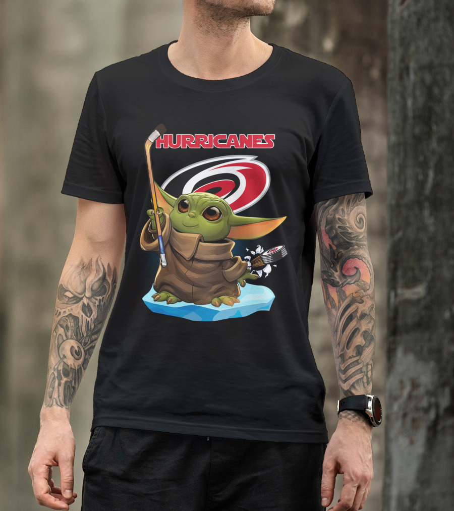 Hurricanes Baby Yoda With Hockey Stick And Puck Carolina Hurricanes T-Shirt
