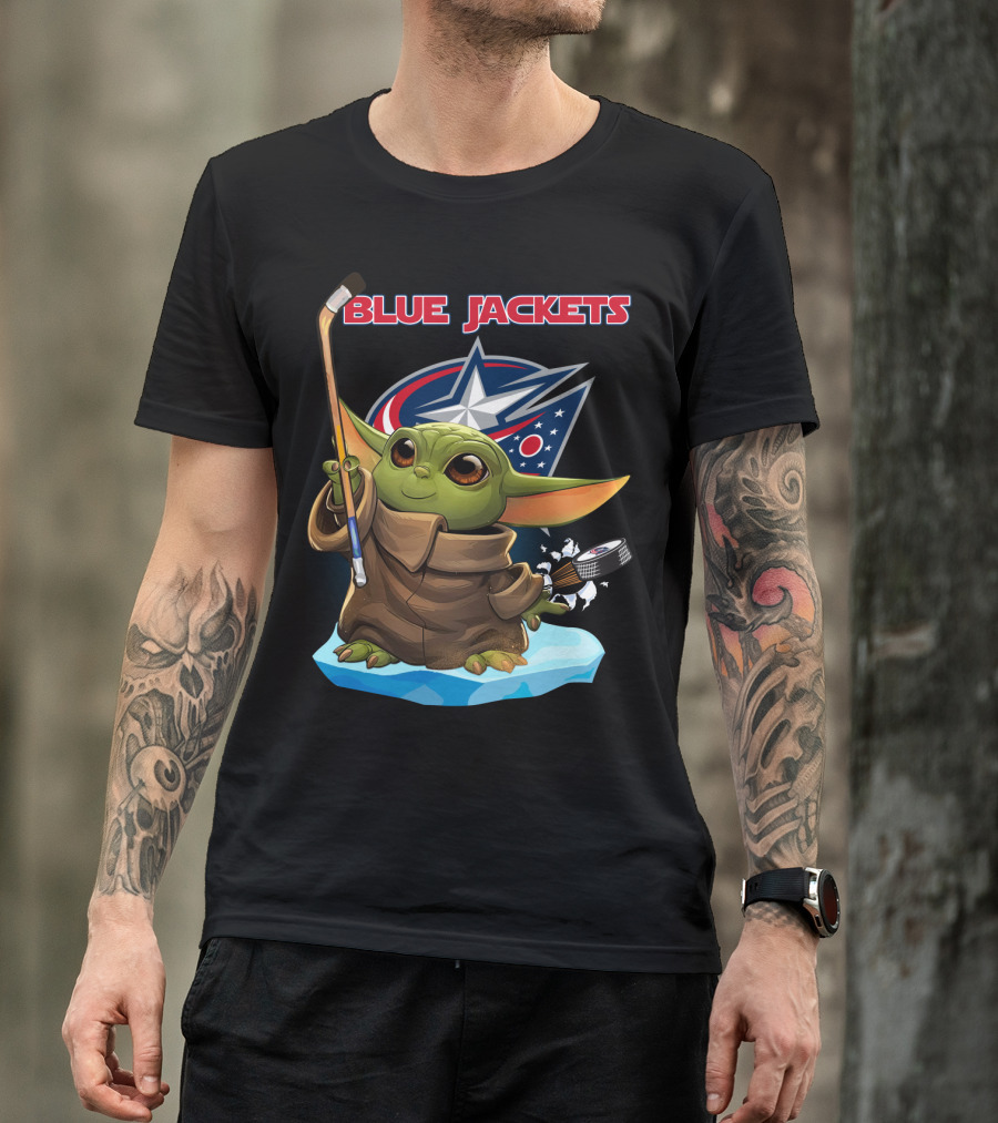 Blue Jackets Baby Yoda Hockey Fan T-Shirt