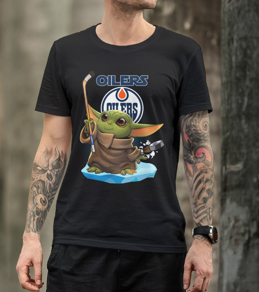 Baby Yoda Edmonton Oilers Hockey Crossover Fan T-Shirt