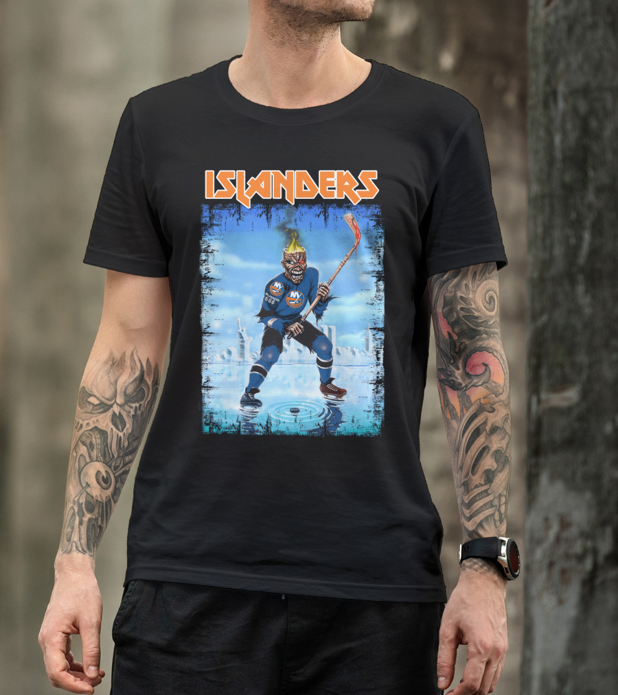 New York Islanders Hockey Skeleton Flames T-Shirt