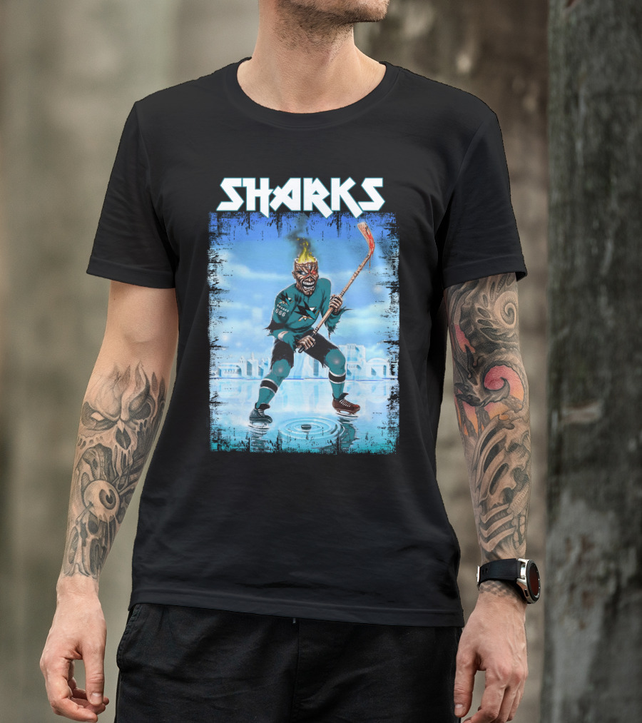Sharks Fiery Hockey Player On Ice T-Shirt