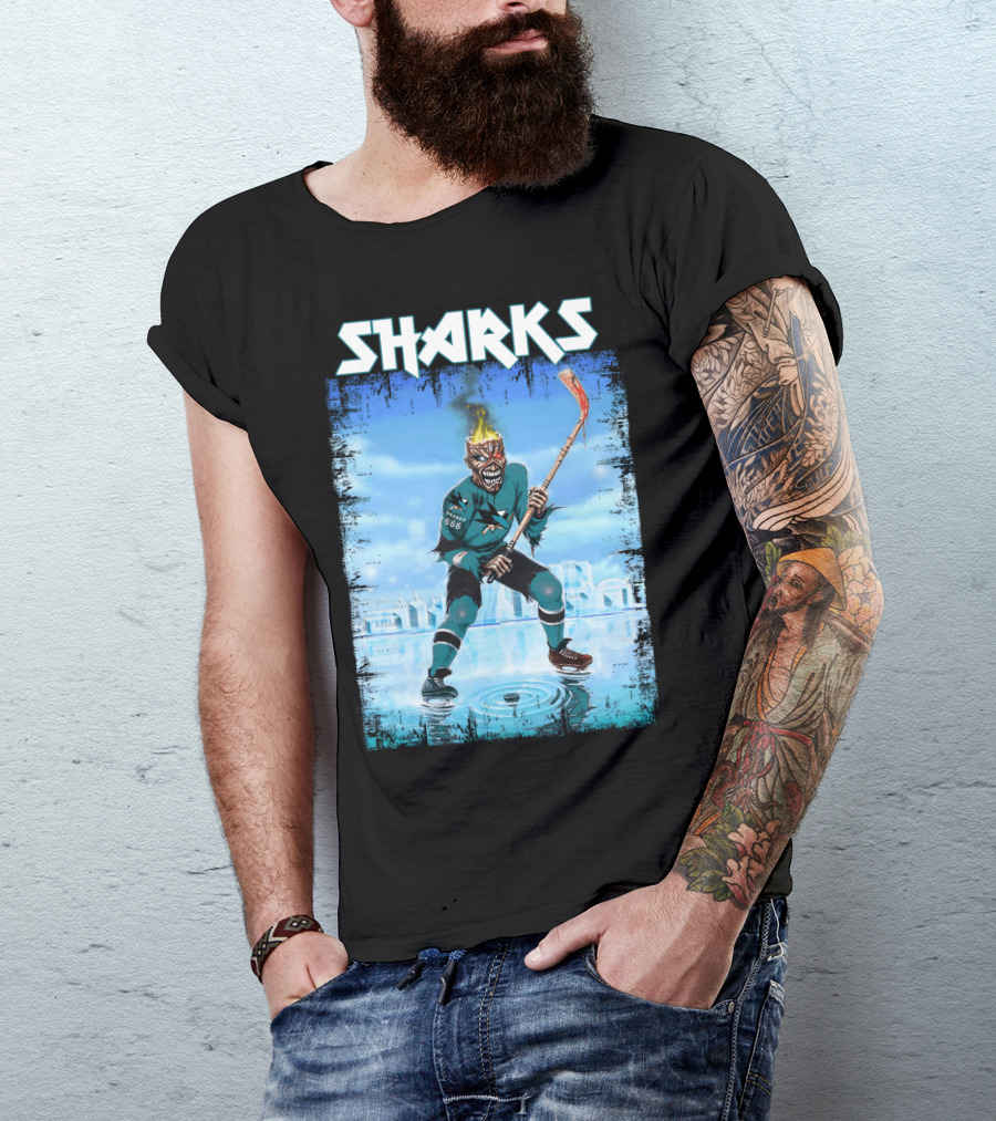 Sharks Fiery Hockey Player On Ice T-Shirt
