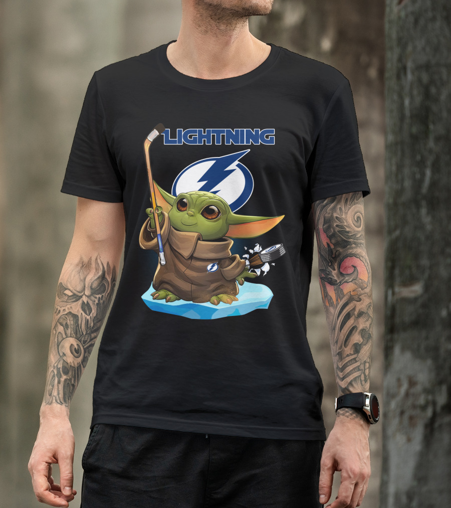 Baby Yoda Hockey Tampa Bay Lightning NHL Puck And Stick T-Shirt