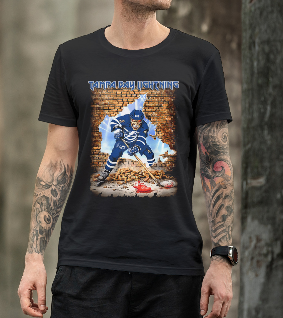 Tampa Bay Lightning Hockey Skeleton Breaking Brick Wall 666 T-Shirt