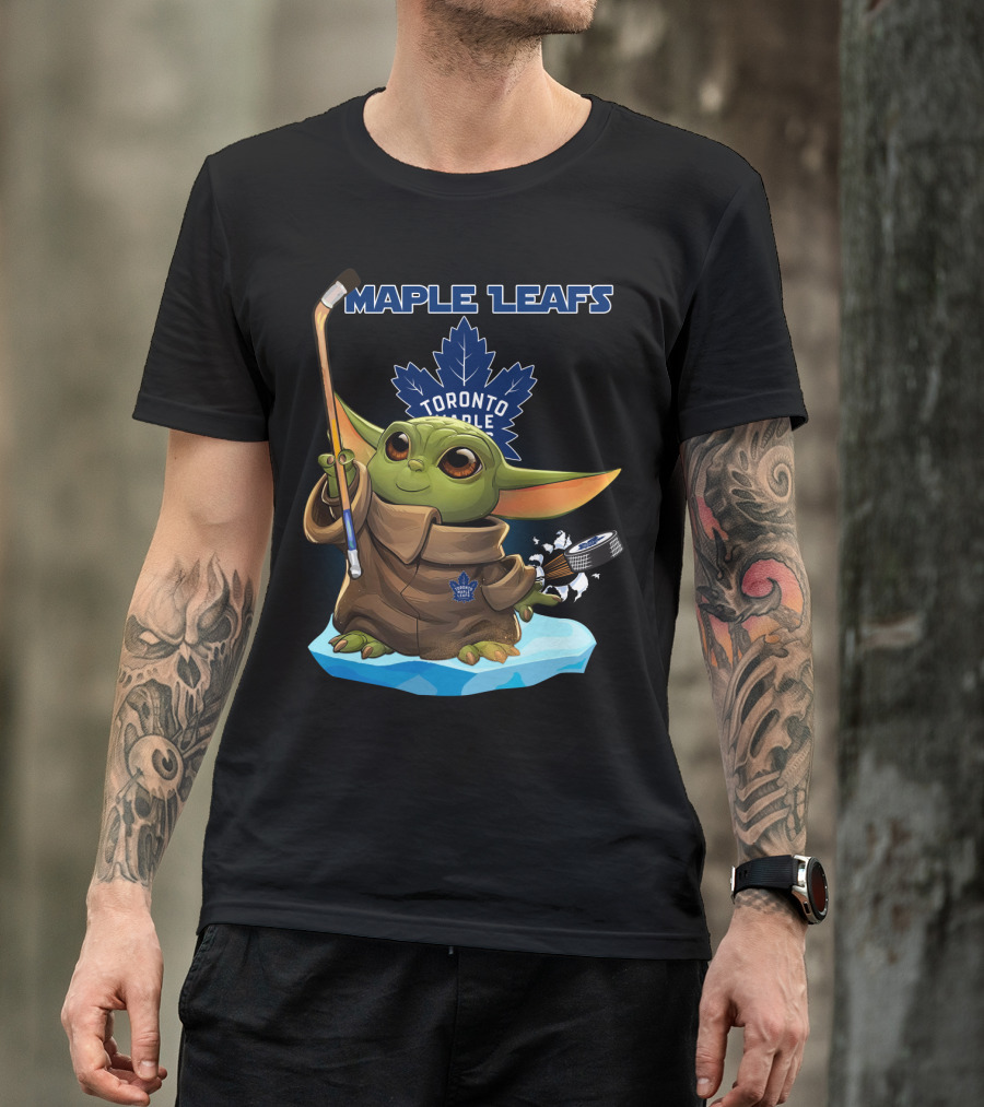 Baby Yoda Toronto Maple Leafs Hockey Star Wars Crossover T-Shirt