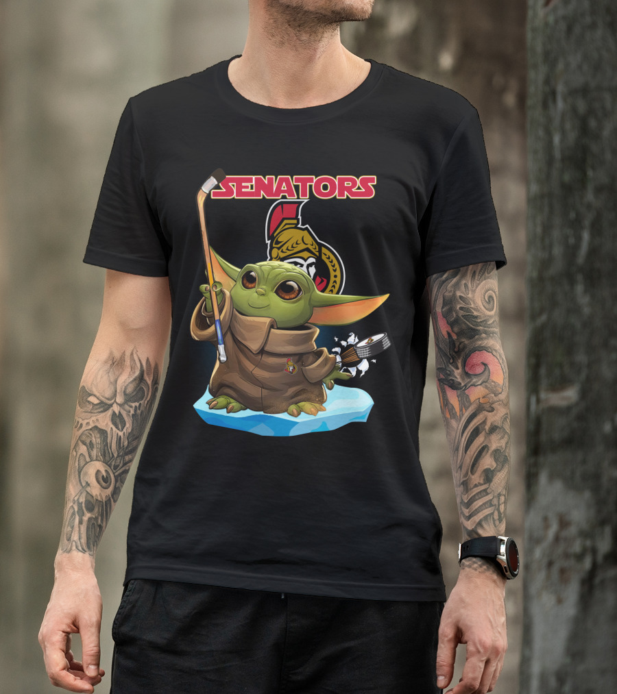 Baby Yoda Ottawa Senators Hockey Crossover T-Shirt