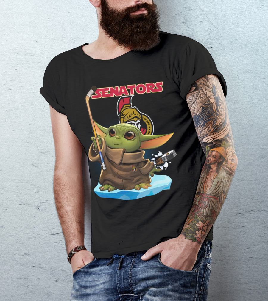 Baby Yoda Ottawa Senators Hockey Crossover T-Shirt
