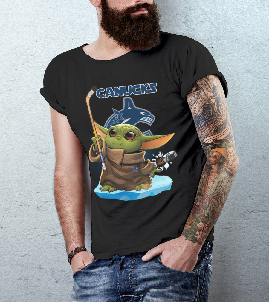 Canucks Baby Yoda Hockey Stick Puck Vancouver NHL T-Shirt