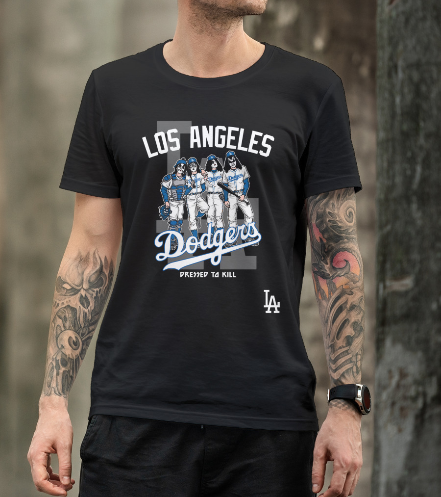 Los Angeles Dodgers Dressed To Kill Featuring KISS Band Members T-Shirt