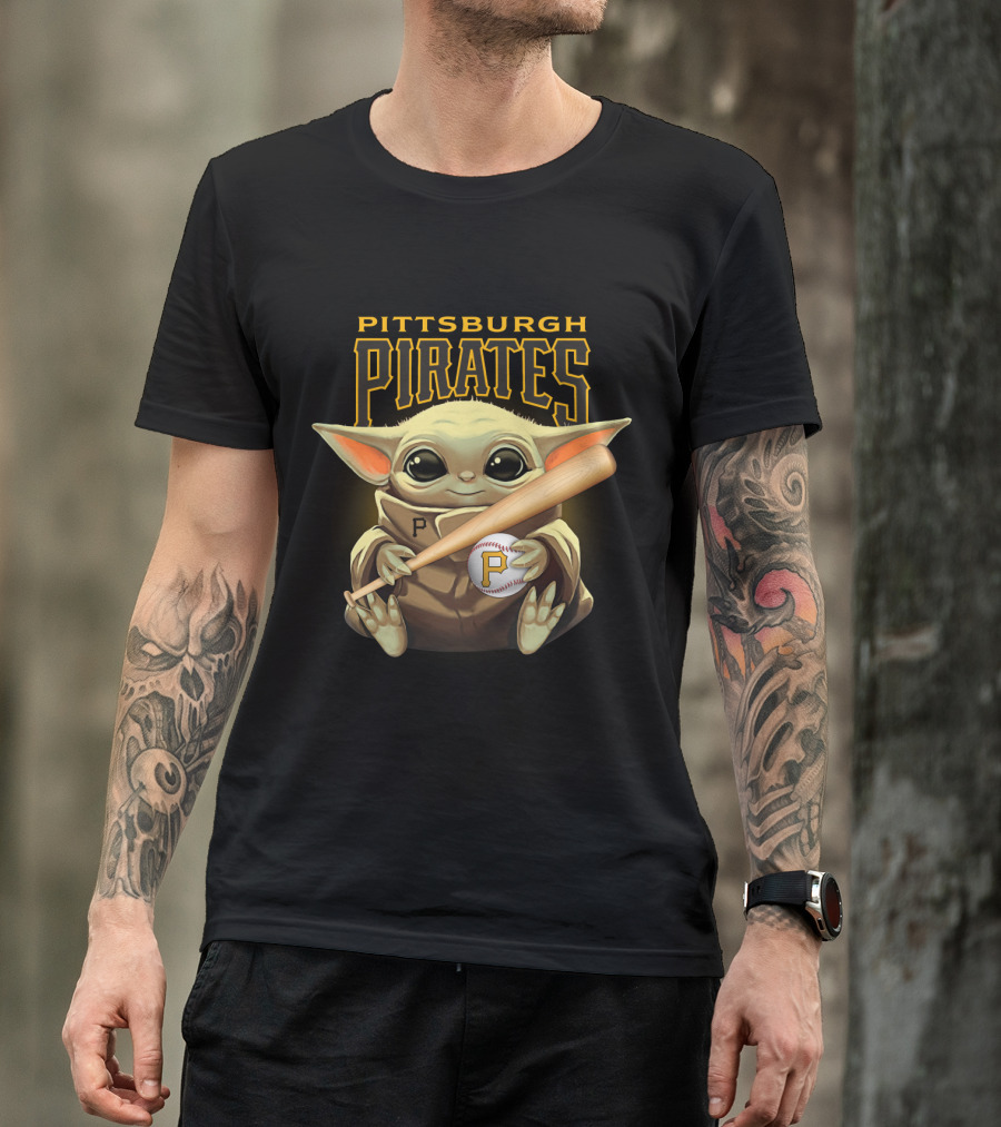 Pittsburgh Pirates Baby Yoda Baseball Bat And Ball T-Shirt