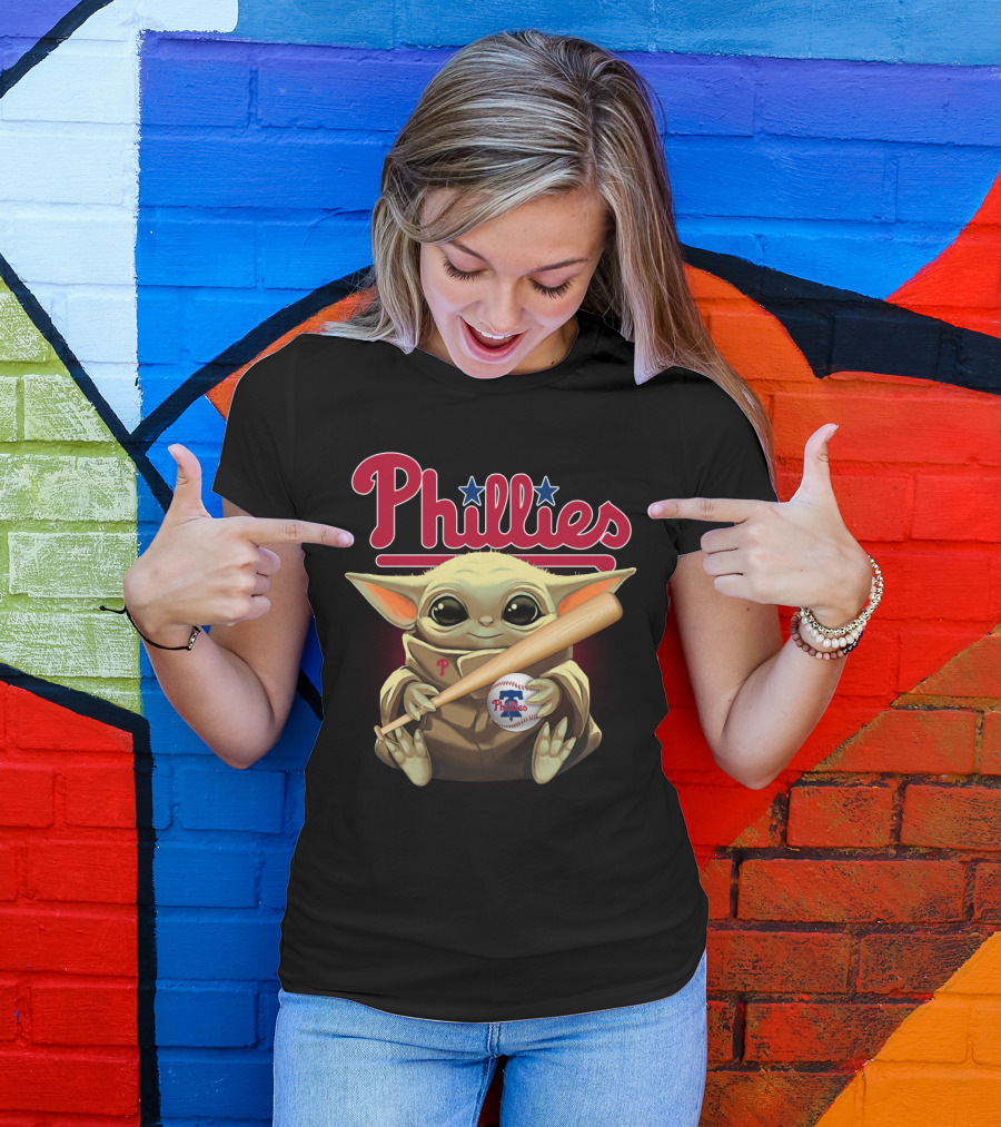 Phillies Baby Yoda With Bat And Baseball T-Shirt