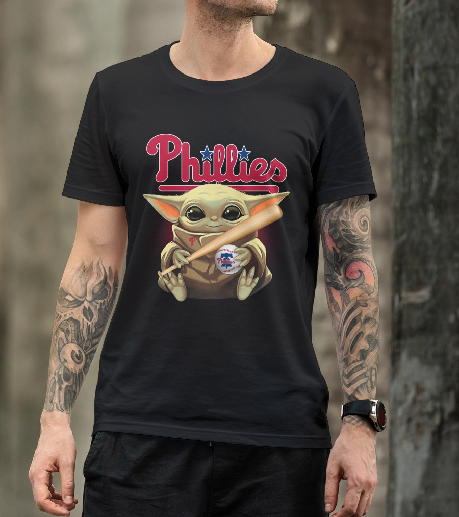Phillies Baby Yoda With Bat And Baseball T-Shirt