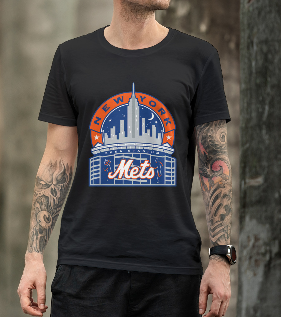 New York Mets Shea Stadium Skyline Moon Stars T-Shirt